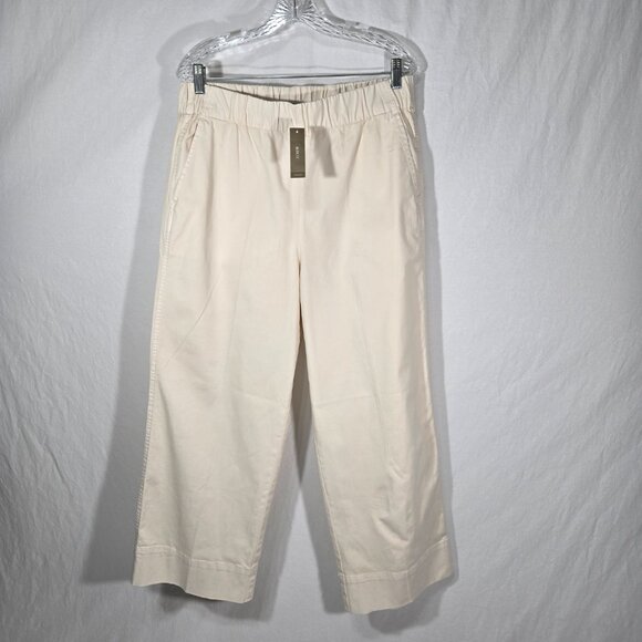 J.CREW Astrid NATURAL Elastic Waistband Hi-Rise Wide Leg Crop Chino Pant Size L. - Picture 4 of 17